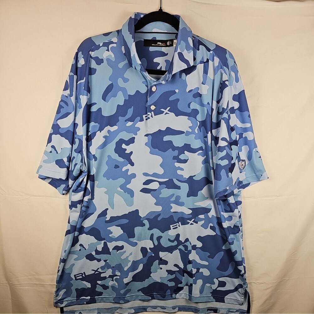 RLX Ralph Lauren Men’s XL Blue Camo Performance Golf Polo Shirt
